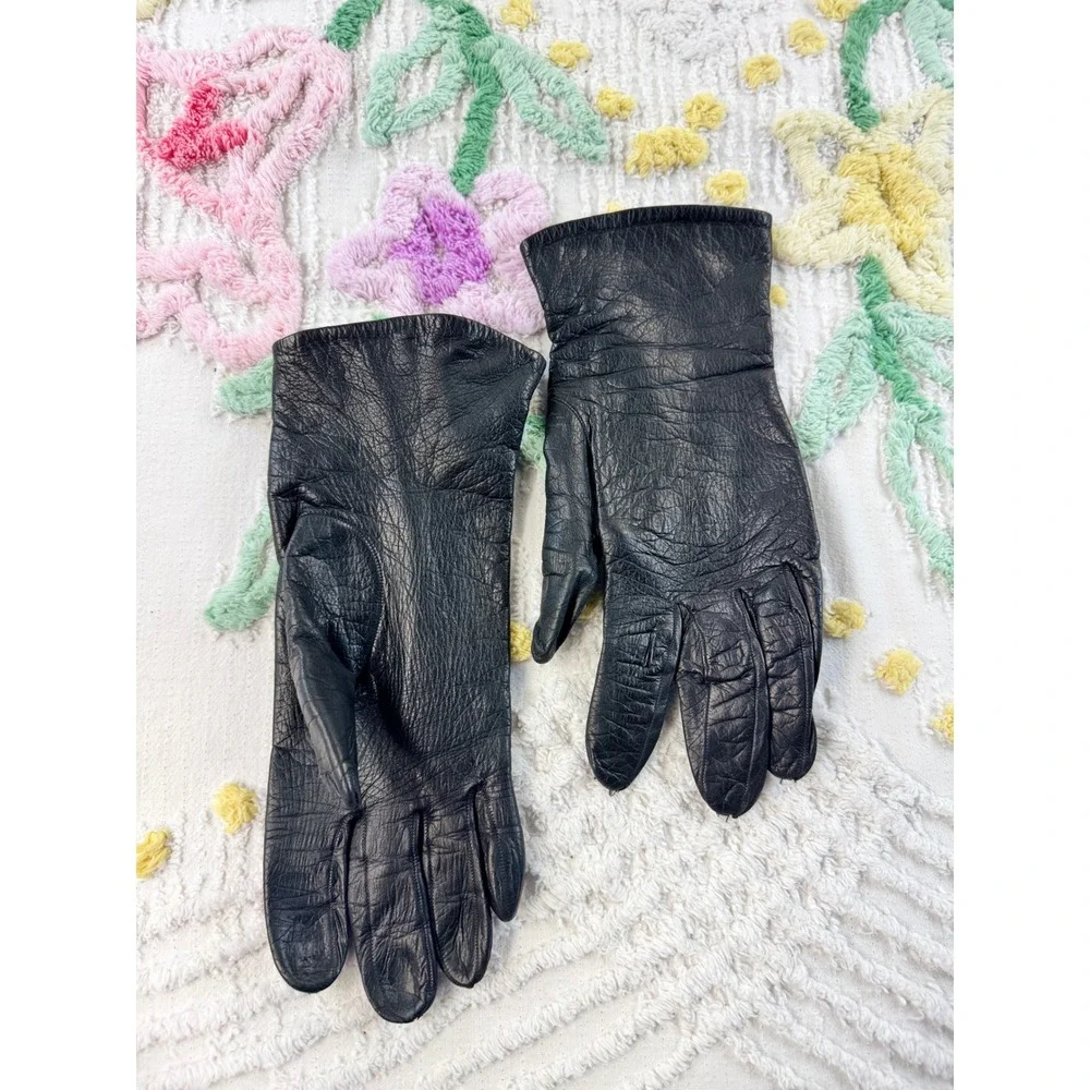 Loewe Vintage Black Leather Gloves Made in Spain Luxury Winter Accessories